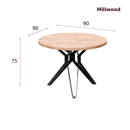Стол Ванкувер (D900) 18мм, ЛДСП Дуб табачный крафт / Металлокаркас Графит
